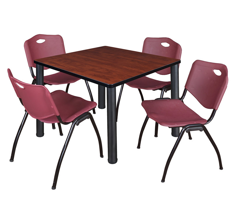 Plateau de table Kee Square, 4 chaises empilables, H 30 po x l 29 po x P 29 po, Noir, Cerisier