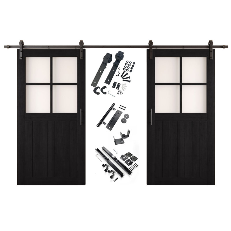 Portes de grange non assemblées et finies en verre givré demi-Lite Hominer, 42 po x 80 po
