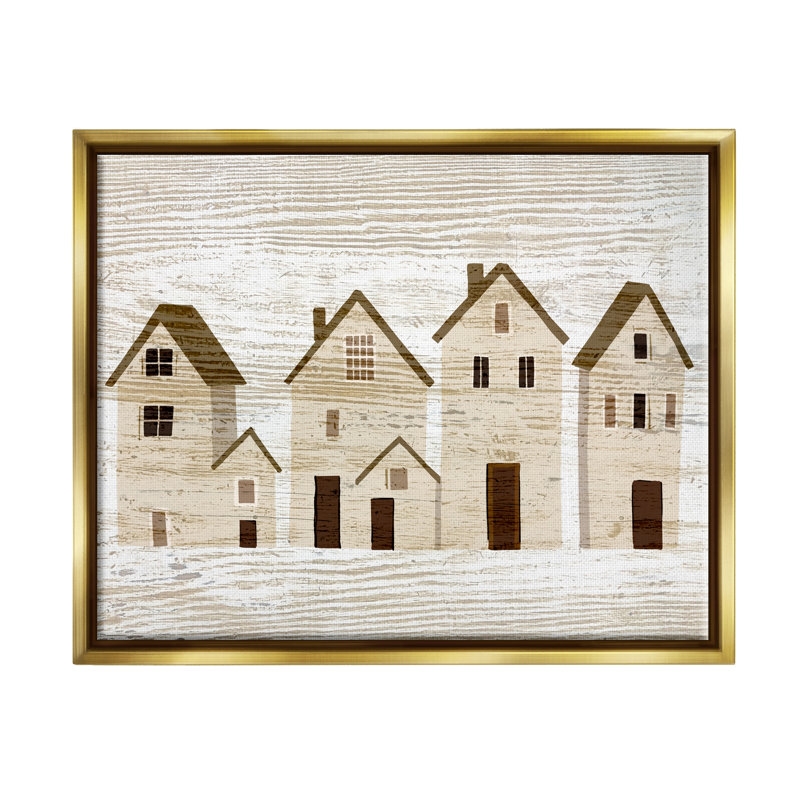 «Rustic Neighbours maisons», impression encadrée sur bois, H 17 po x l 21 po x P 1,7 po, Cadre flottant métallique doré
