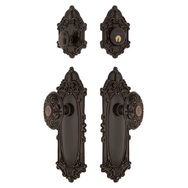 Nostalgic Warehouse Victorian Entry Set with Victorian Knob, Timeless Bronze, 2.375