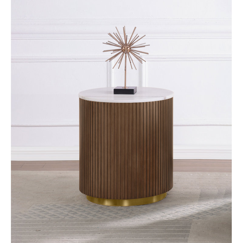 Table de bout Yamiko à plateau rond en marbre blanc et gris anthracite, Brun