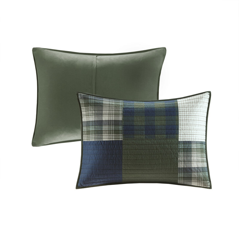 Navy and Green Cotton Patchwork Twin Quilt Set