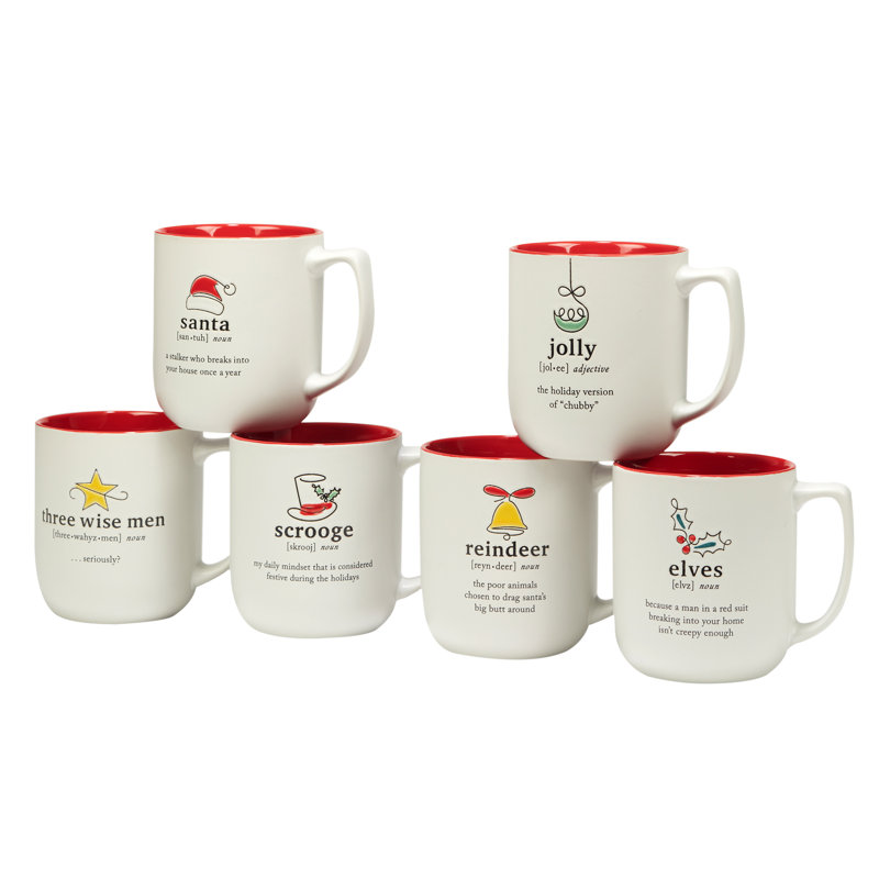 Christmas Fun Red Sayings Set of 6  Mug 16 oz. asst.