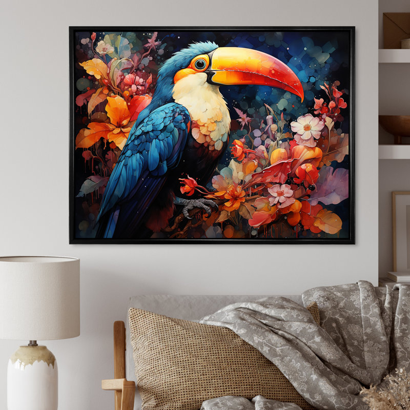 «Tropical Toucan Portrait I - Toucan Animal», art mural, Cadre flottant doré, H 24 po x l 32 po x P 1 po