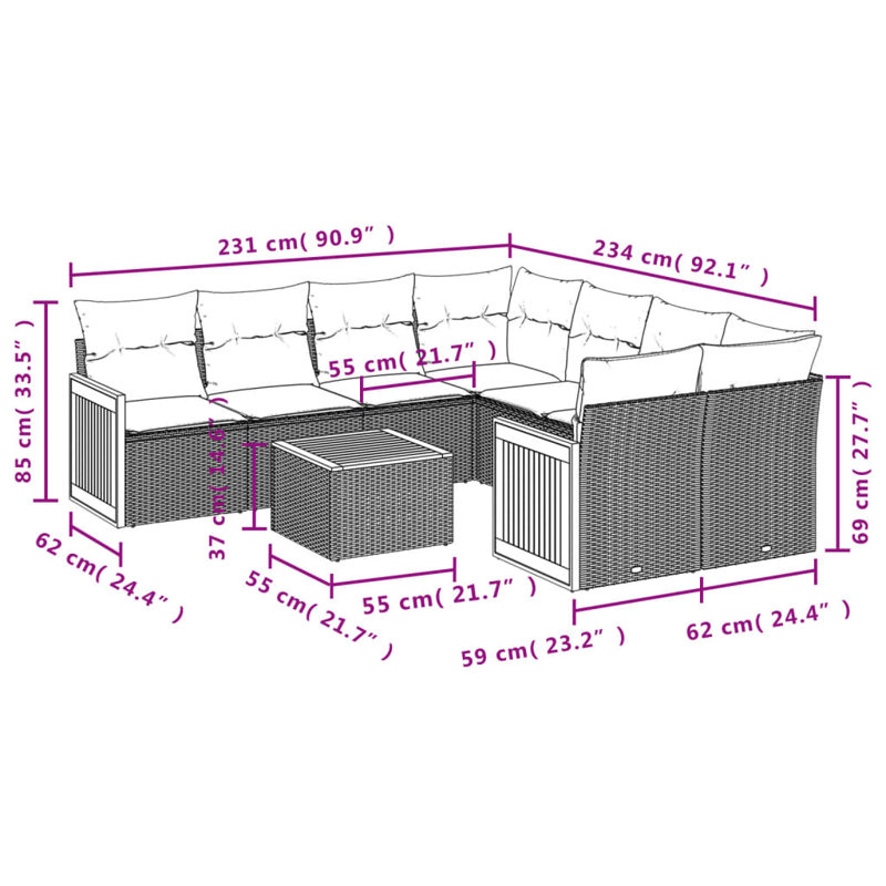 Ensemble de canapé de jardin Vidaxl, Gris