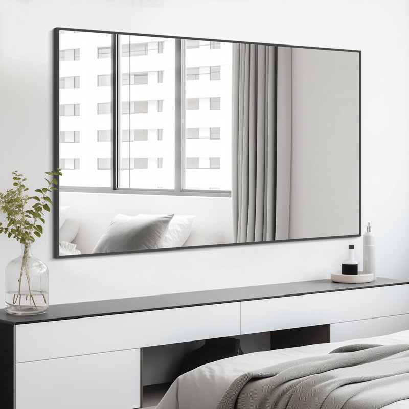 Élégant miroir rectangulaire encadré en aluminium pour salle de bain, chambre à coucher, Noir, noir, noir, noir