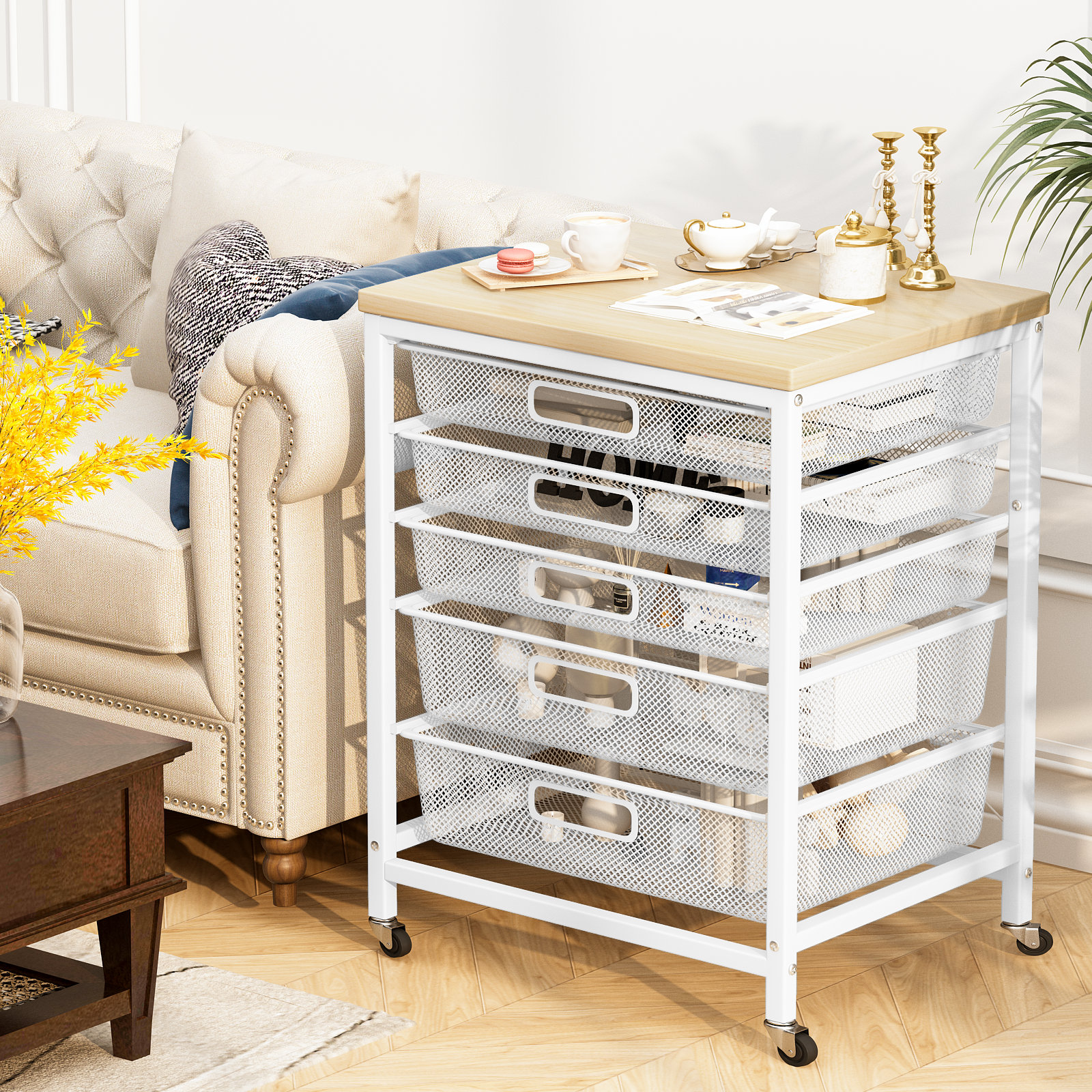 Hokku Designs Wheeled Trolley Storage Rack - Movable Storage Shelf ...