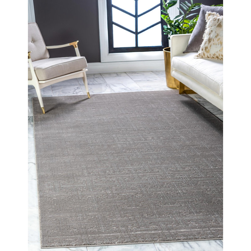Tapis contemporain de couleur gris ivoire Aimeeleigh, Rectangle 2 pi x 3 pi 1 po