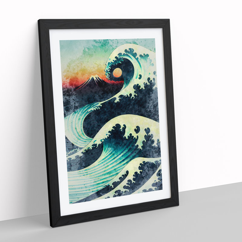 Japanese Wave No.1 - Single Picture Frame Print, 64cm H x 46cm W x 2cm D, Black