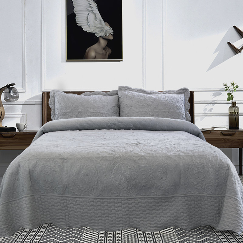 Traditional Polyester Standard Quilt, Twin Quilt + 1 Standard Sham, Gray