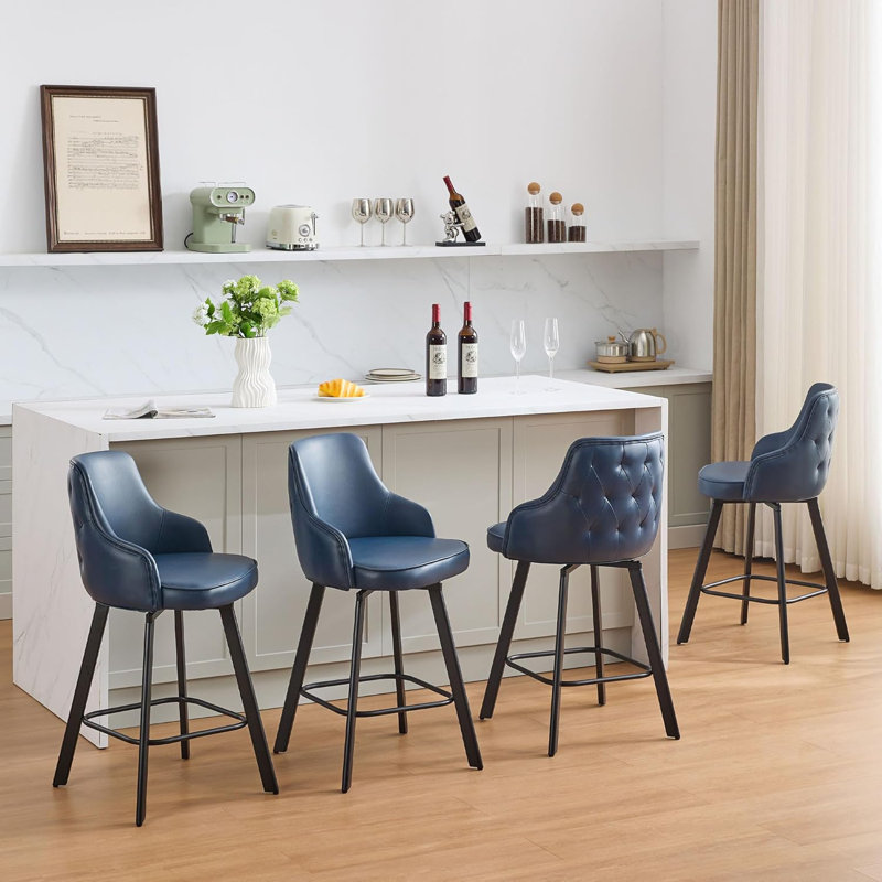 Tabouret de comptoir pivotant à dossier haut, 4, Bleu, Tabouret de comptoir (siège d'une hauteur de 26 p