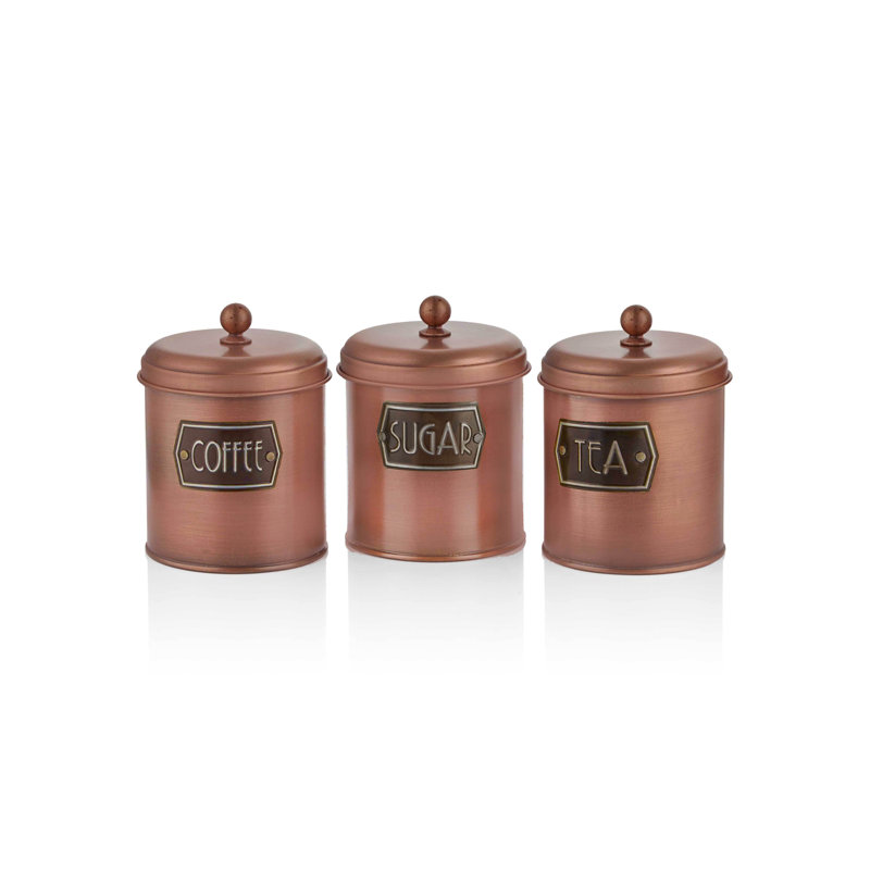 Metal Jar - Set of 3, 17cm H x 13cm W x 13cm D, Copper