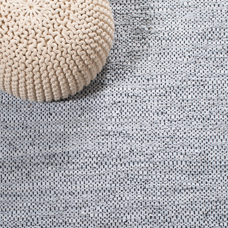 Vintage Leather Hand Woven Leather/Jute/Cotton Rug in Beige/Gray/Blue, Rectangle 8' x 10'