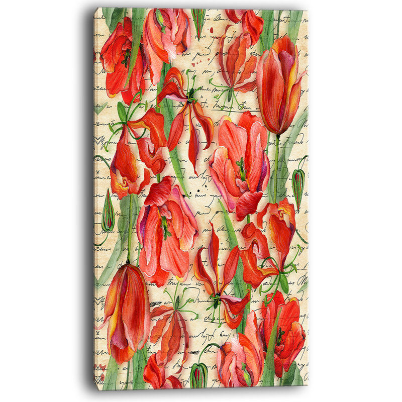 « discontinue red fleur pattern », impression, H 40 po x l 20 po x P 1po, Toile tendue
