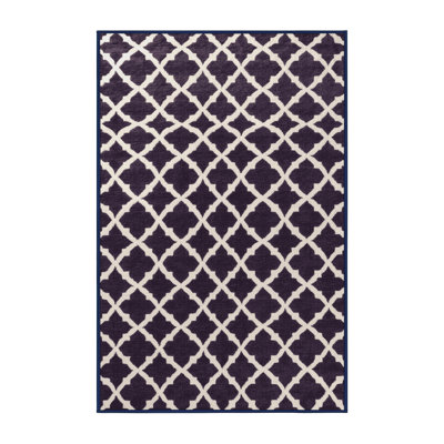 Machine Washable Trellis Purple Area Rug