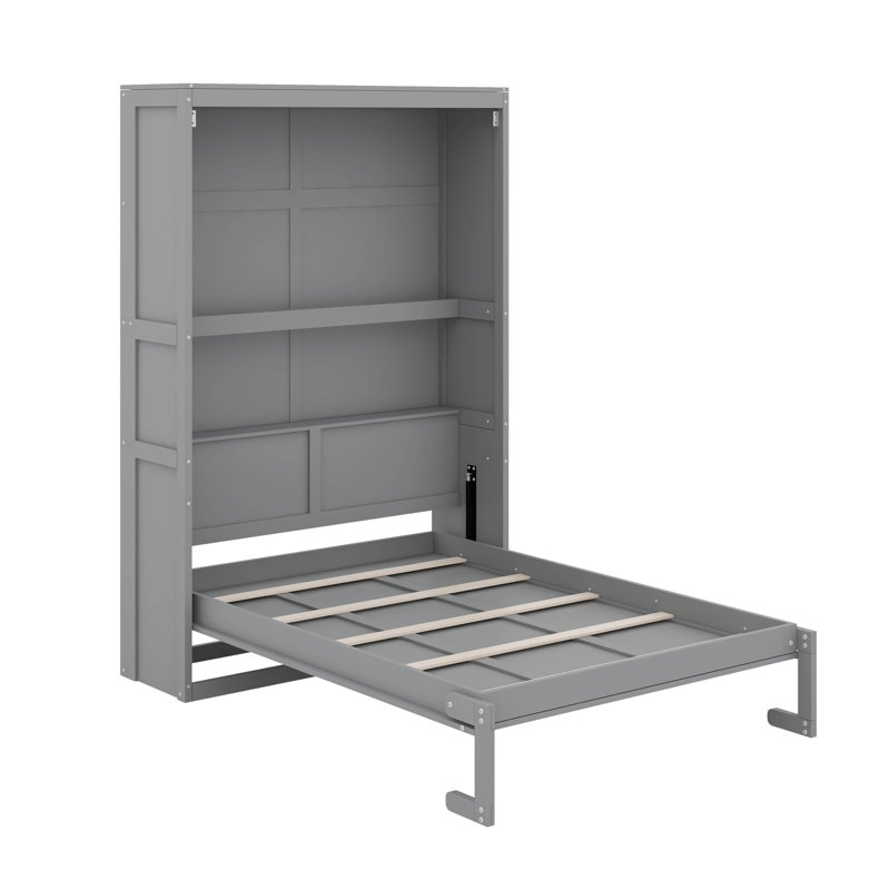 Lit escamotable double avec tablettes, Gris