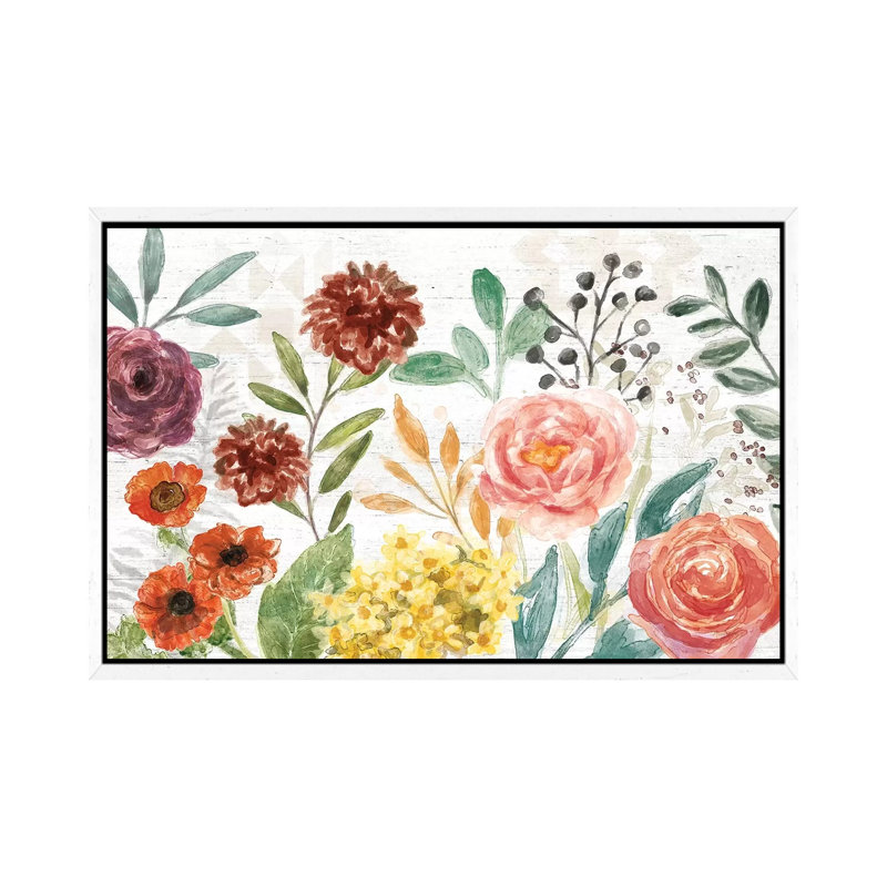 Flower Fest I by Mary Urban - Painting on Canvas, 101.6cm H x 152.4cm W x 3.81cm D, White Framed