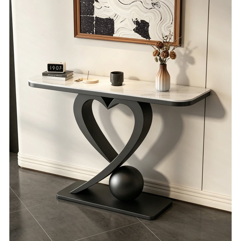Console en marbre fritté en marbre avec structure en forme de cœur et base sphérique, H 33,46 po x l 47,24 po x P 11,81 po