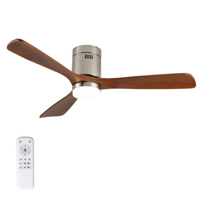 Ventilateur de plafond de 52 pouces avec lumière, 3 pales en bois de noyer massif, télécommande, moteur à courant continu réversible à 6 vitesses pour chambre à coucher, salle à manger, salon.
