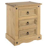 Deaver 3 Drawer Bedside Table, side table, end table, solid pine antique wax finish, Corona design.