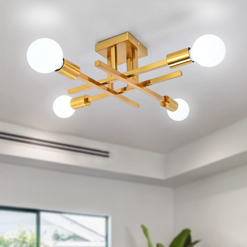 Plafonnier semi-encastré avec lustre linéaire moderne Spoutnik Doraelia, Or