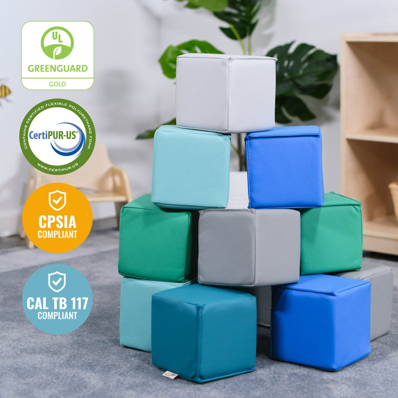 Blocs ECR4Kids SoftZone Patchwork, cubes en mousse, 12 pièces, Contemporain