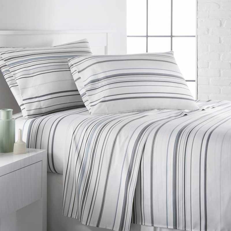 Queen Gray Striped Microfiber Sheet Set