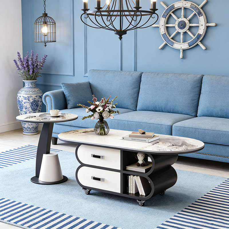 Table basse avec rangement, Blanc / Gris, H 17,71 po x L 47,24 po x l 23,62 po