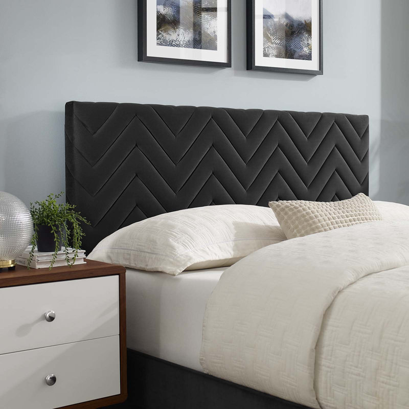 Lit plateforme en velours Leah, Gris foncé, Très grand