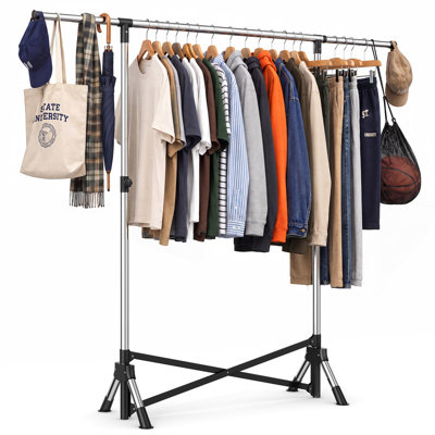 Foldable Clothes Rack, Heavy Duty Clothing Garment Rack for Hanging Clothes Adjustable Height Tool-Free Instant Setup Black