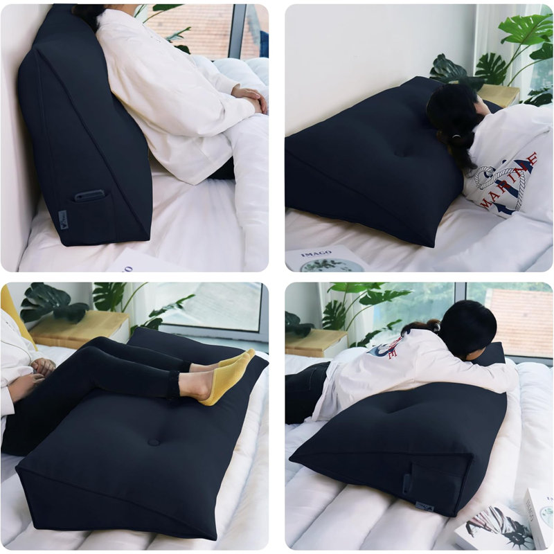 Sit-up Back Comfort Large Triangular Bolster Headboard Reading Wedge Pillow Compression, Twin, Dark Blue