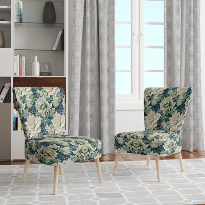 Chaise d'appoint rembourrée bohémienne et éclectique Green and White Paisley Garden Dream