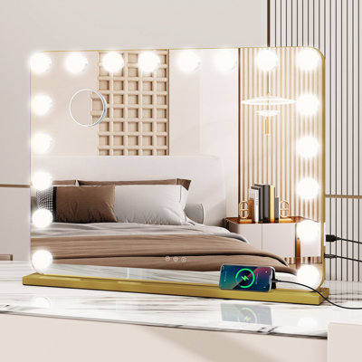 60x80 Makeup Mirror with Charging, 3 Color Light Large Mirror with 18 dimmable LED Bulb