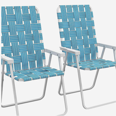Outsunny Set of 2 Patio Folding Chairs, Classic Outdoor Camping Chairs, Portable Lawn Chairs for Camping, Garden, Pool, Beach, Backyard w/ Armrests, Blue