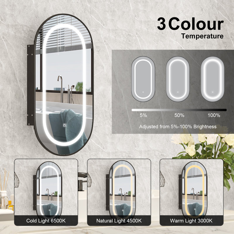 Ayyat 3-Shelf Bathroom Medicine Cabinet with LED Lighting