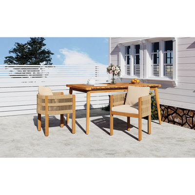 Chaises de salle à manger d'extérieur pour patio de jardin, bois, poignées en corde, coussins lavables et imperméables, support de poids de 400 lb, 2 chaises de jardin pour la salle à manger, structure en bois, limite, indispensable