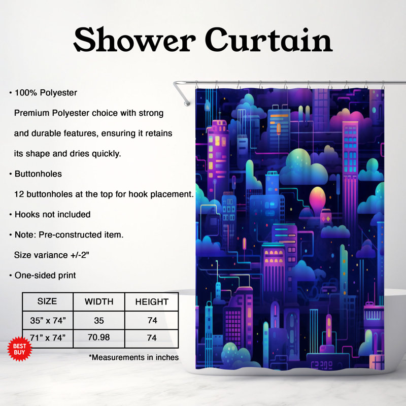 Rideau de douche Cyber Night - Premium, H 74 po x l 71 po