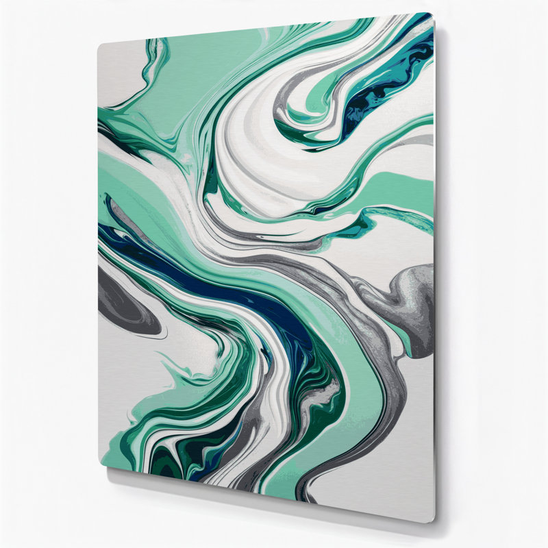 Abstrait art fluide vert 63, art mural en métal, H 11 po x l 14 po