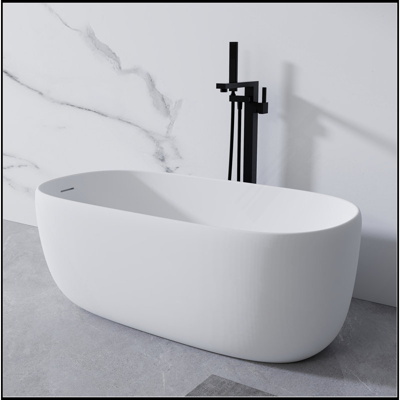 Baignoire de trempage autoportante 51 po à surface solide avec trop-plein et bonde escamotable blanche 51 po