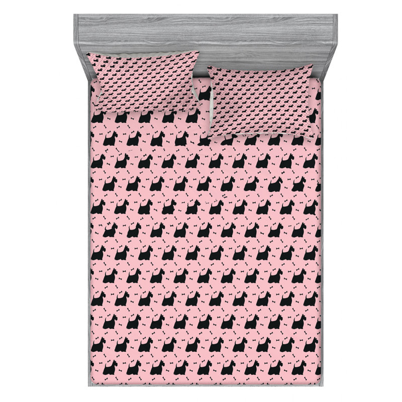 Scottie Microfiber Patterned Fitted Sheet, Twin Fitted Sheet with 1 Pillowcase