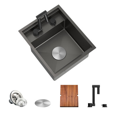 RV Kitchen Sink, 15 x 18 x 9 Inch Undermount Bar Sink with Faucet Cutting Board