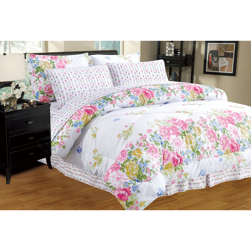 Modern & Contemporary Floral Comforter, Twin Comforter + 4 Additional Pieces