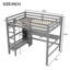 Lit mezzanine double avec tablettes multifonctions et bureau sous le lit, gris, peu encombrant et élégant-1352627853