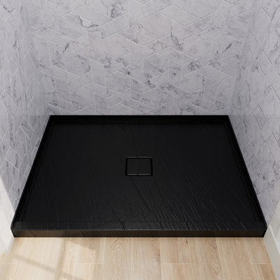 Bac de douche 48 po x 36 po rectangulaire en acrylique noir avec plateau de centre de drain résistant à l'usure et résistant à l'usure