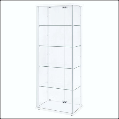 4-Shelf White Curio Cabinet with Clear Glass Doors and Chrome Hardware