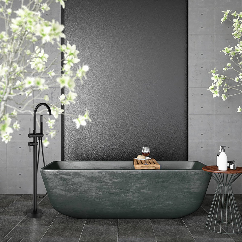 Robinet de baignoire sur pattes à deux poignées avec douchette et douchette, Noir mat