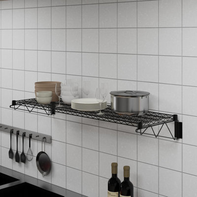 Black Epoxy Wire Wall Mount Shelf