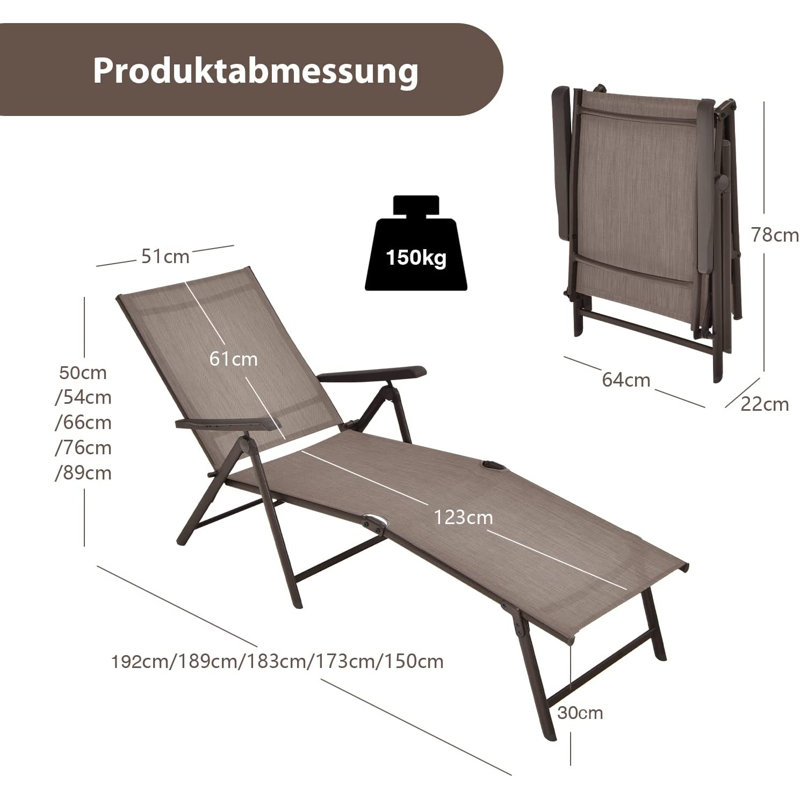 Ivans 192cm Long Reclining Single Lounger, Brown