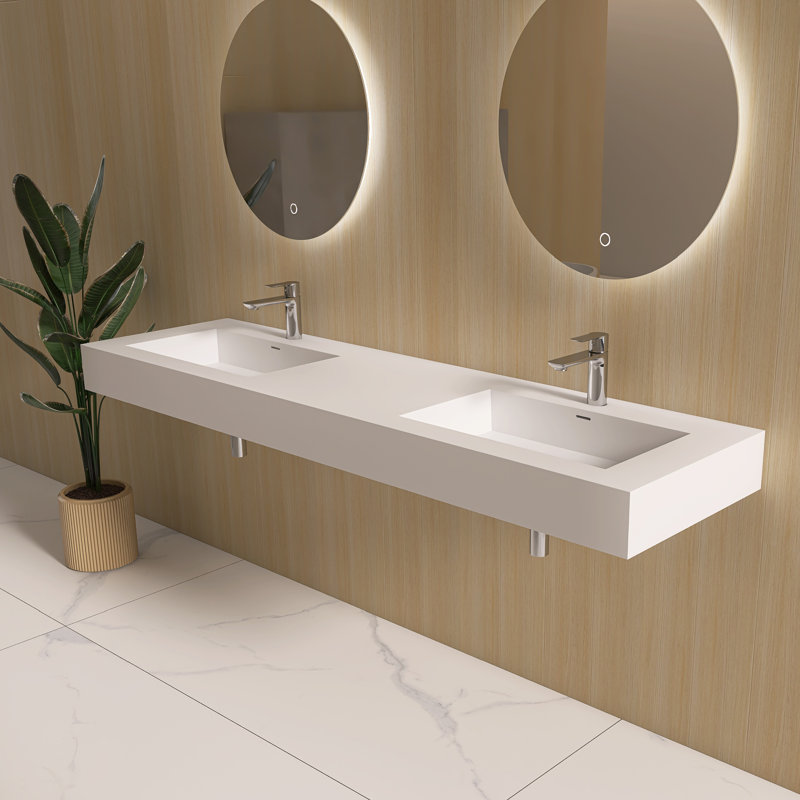 Lavabo de salle de bain mural double 72 po avec trous pré-percés