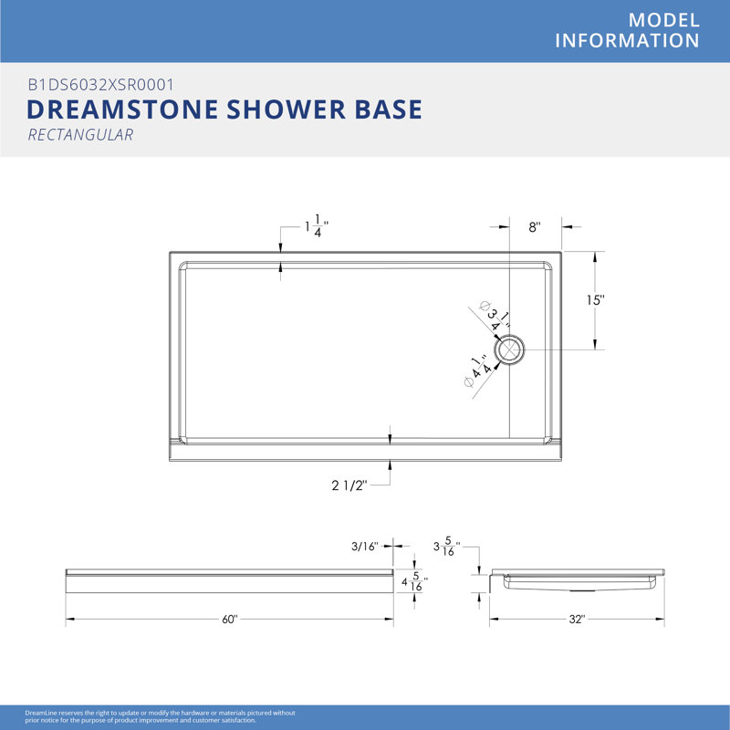 Cabine de douche et base 60 po x l 32 po x H 84 po Dreamstone